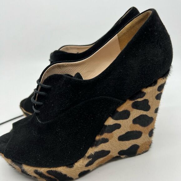 PRADA Women Black Suede Animal Cheetah Leopard Platform Ankle Bootie Sz 36.5 - Picture 3 of 17